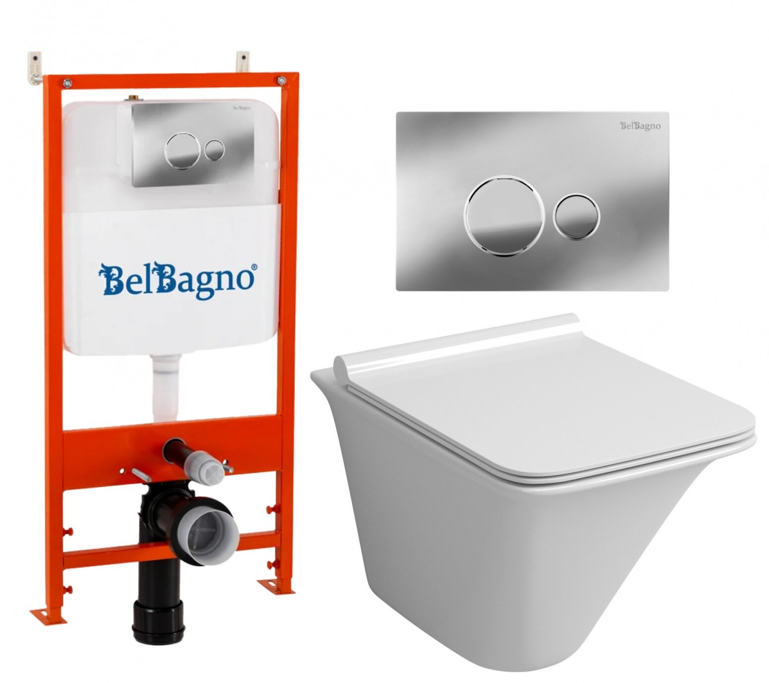 Комплект 3 в 1 инсталляция BelBagno BB026/BB081CR + Унитаз подвесной Grossman GR-4413S + кнопка хром глянцевая