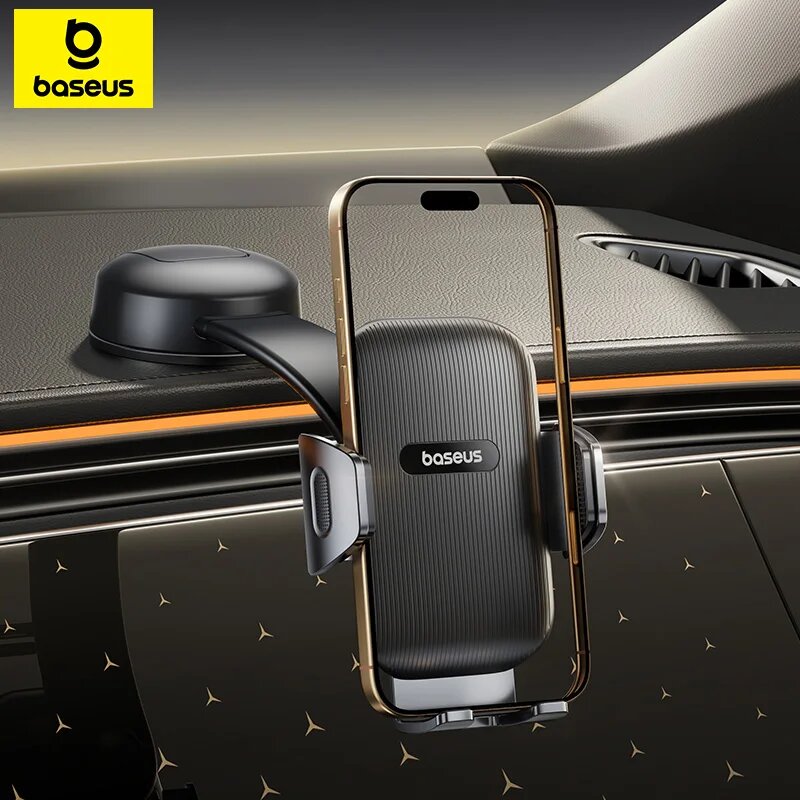 Картинки Автомобильный держатель для телефона Baseus, присоска для приборной панели, держатель для мобильного телефона, автомобильное крепление для Samsung iPhone, Xiaomi, Huawei, складной держатель, Черный