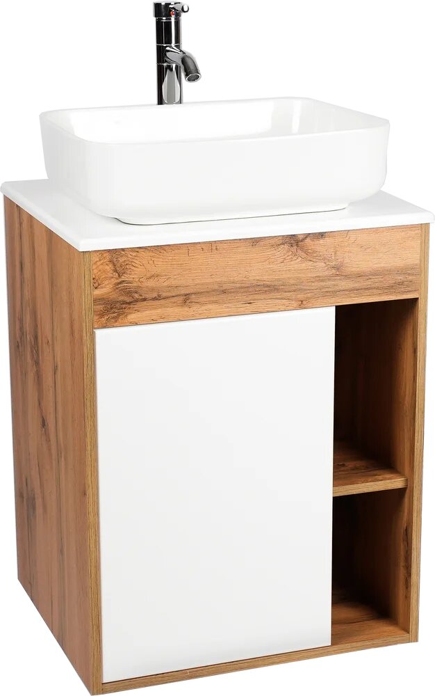 Тумба под раковину со столешницей VIANT Бостон 70 подвесная дуб вотан белая раковина A63570