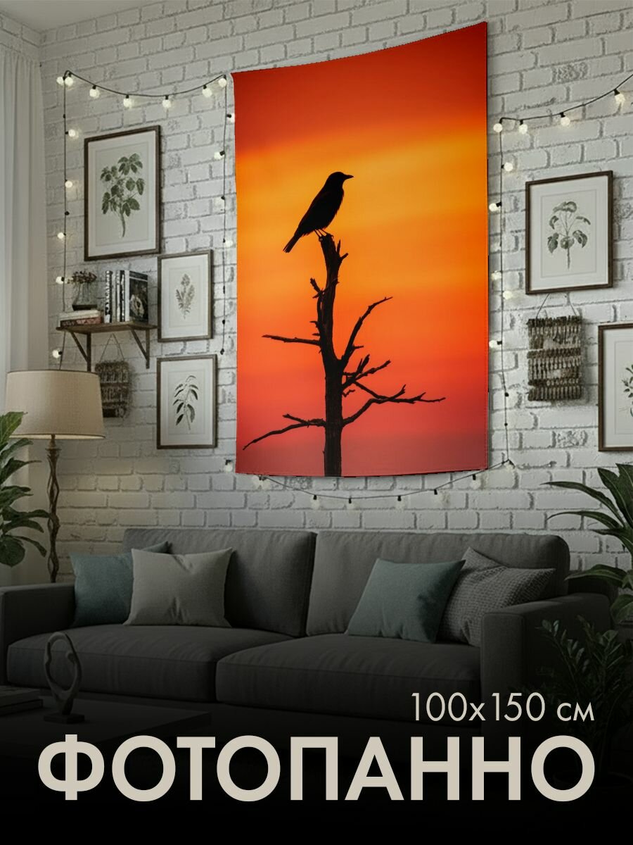 Панно тканевое PrintyFull / 100x150 см / ворона, силуэт
