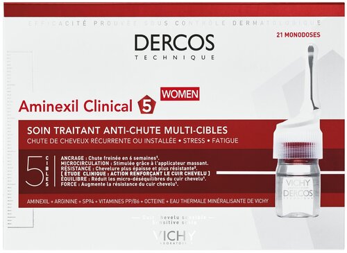 Vichy Dercos Aminexil Intensive 5 Средство против выпадения волос для женщин, 6 мл, 21 шт., ампулы