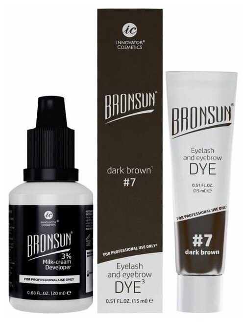 Bronsun Набор краска для ресниц и бровей 15 мл + оксидант-молочко 20 мл, 7 dark brown, 15 мл