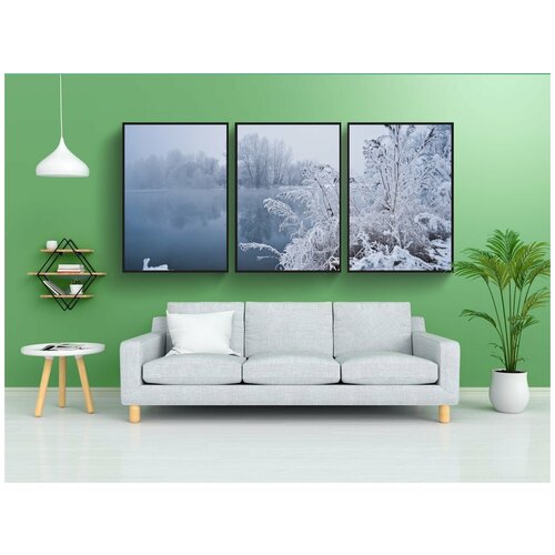 фото Набор модулных постеров для интерьера "зима, вода, деревья" 60x90 см. в тубусе, без рамки lotsprints
