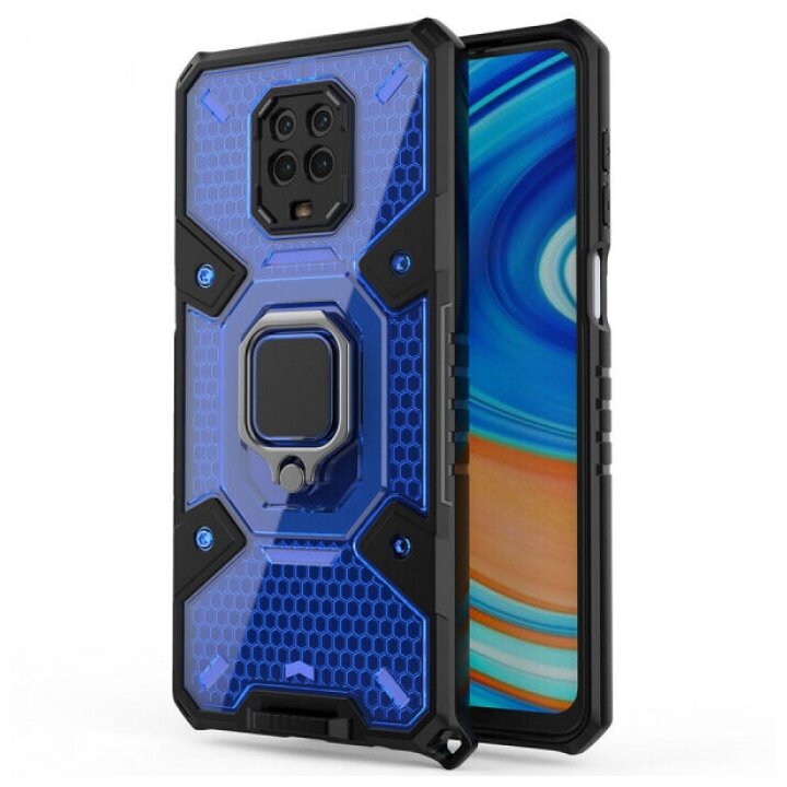 Honeycomb Armor Противоударный чехол с защитой камеры и кольцом для Xiaomi Redmi Note 9 Pro (Max) / 9S