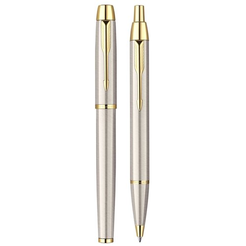 Купить Набор Parker IM Brushed Metal GT : ручка шариковая, 1, 0мм и ручка-роллер, 0мм, подарочная упаковка, золотистый/серебристый