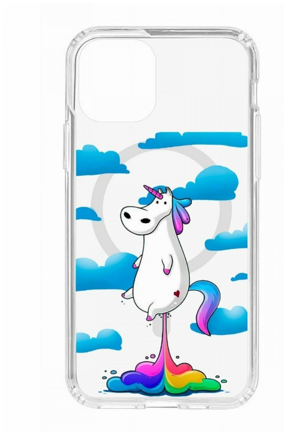 Чехол для iPhone 11 Pro Kruche Print MagSafe Flying Unicorn,прозрачная накладка с защитой камеры,с рисунком,противоударный силиконовый бампер