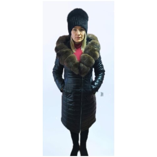 фото Пуховики женские зимние-пуховики-пуховик из экокожи зимний-пуховик с натуральным мехом нет бренда