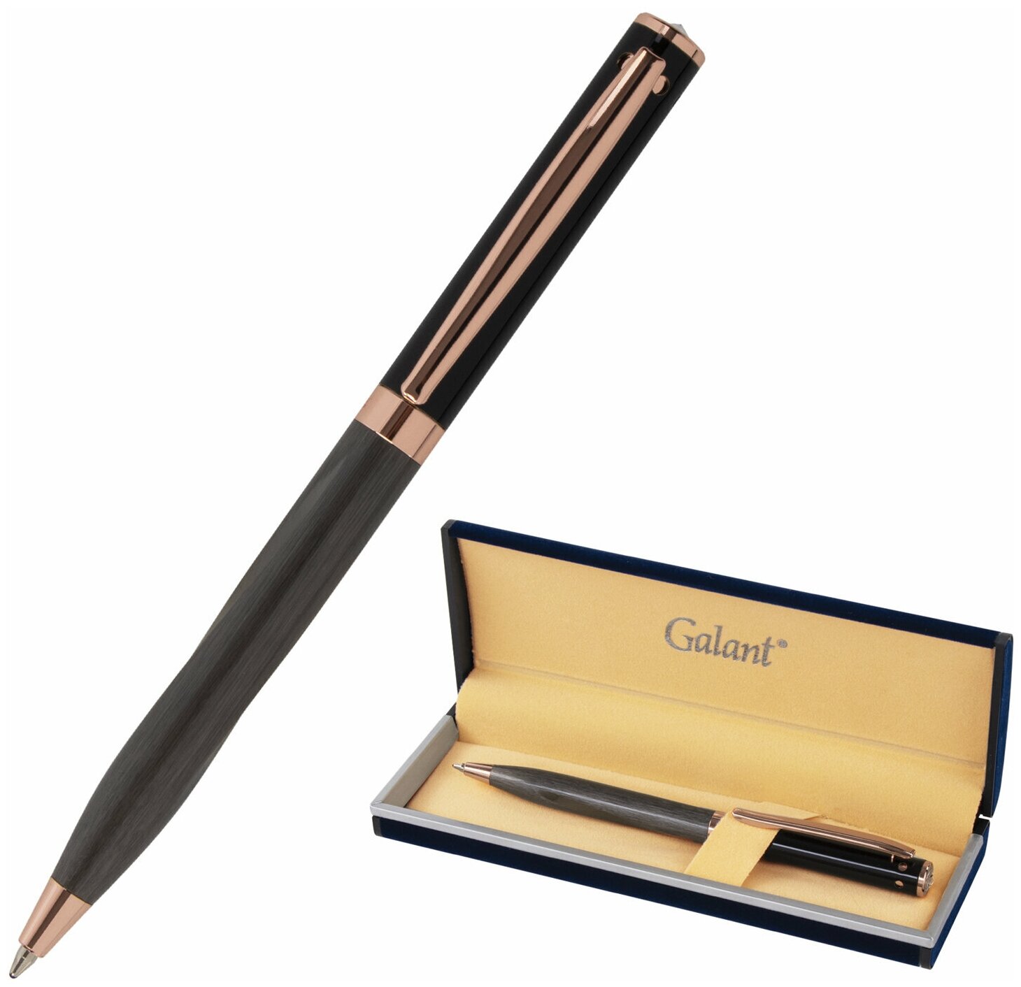 Ручка подарочная шариковая GALANT «FACTURA», корпус черный/ оружейный металл, детали розовое золото, узел 0,7 мм, синяя, 143513