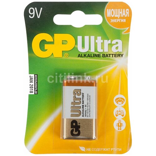 Батарея GP Ultra Alkaline 1604AU 6LR61 9V (1шт) батарейка gp ultra alkaline c в упаковке 2 шт