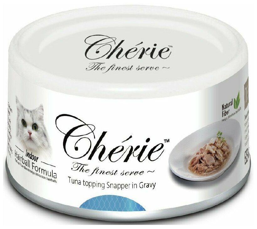 Pettric Cherie Hairball Control влажный корм для кошек с тунцом и луцианом в подливе - 80 г х 24 шт