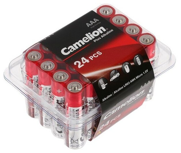 Батарейка алкалиновая Camelion Plus Alkaline, AAA, LR03-24BOX (LR03-PB24), 1.5В, набор 24 шт.