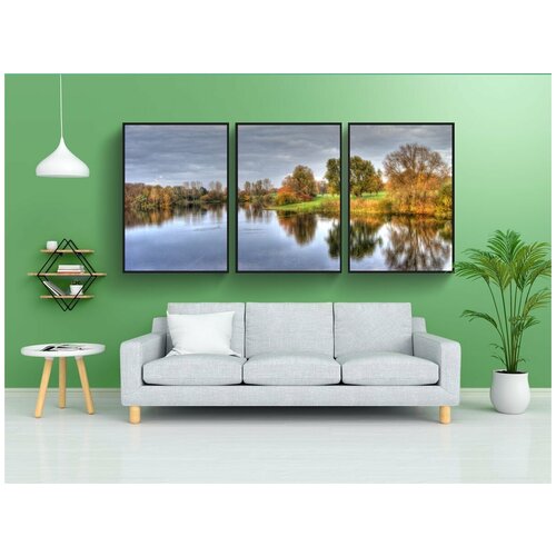 фото Набор модулных постеров для интерьера "озеро, деревья, пейзаж" 60x90 см. в тубусе, без рамки lotsprints