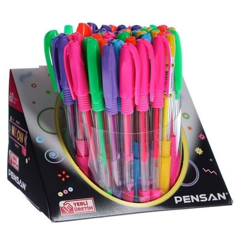 Ручка гелевая Pensan "Neon Gel", чернила 6 цветов, неон, микс, узел 1 мм, линия письма 0,5 мм, резиновый держатель, дисплей
