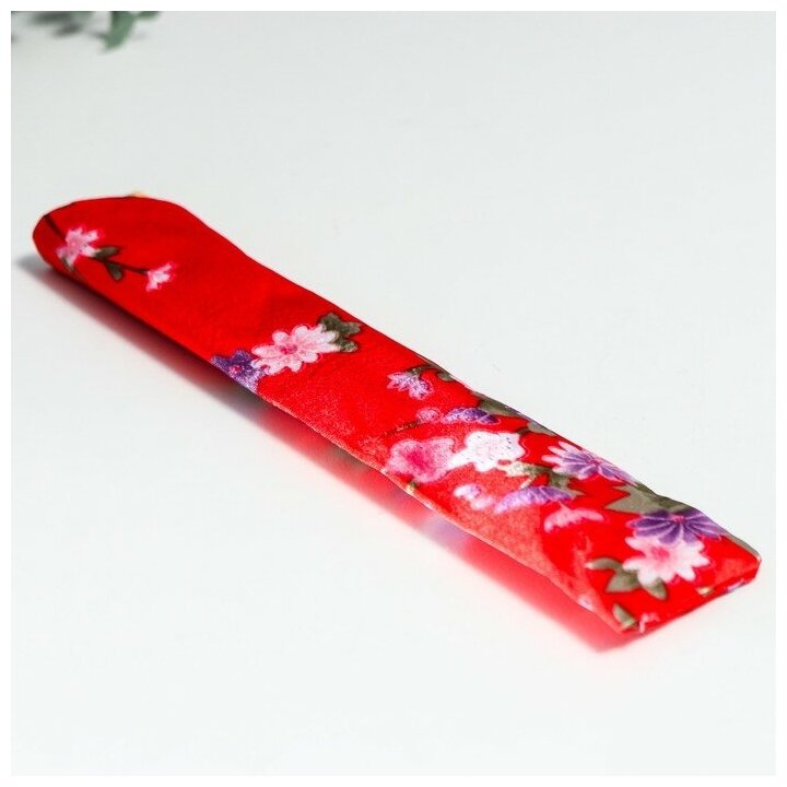 --- Веер бамбук, текстиль h21 см "Цветы" с чехлом, красный - фотография № 10