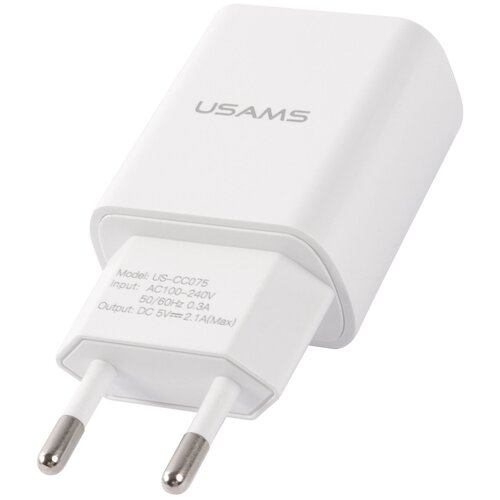 Зарядное устройство сетевое USAMS T21 Charger kit USB T18 2.1A белый (T21OCLN01) + кабель Lightning 1m