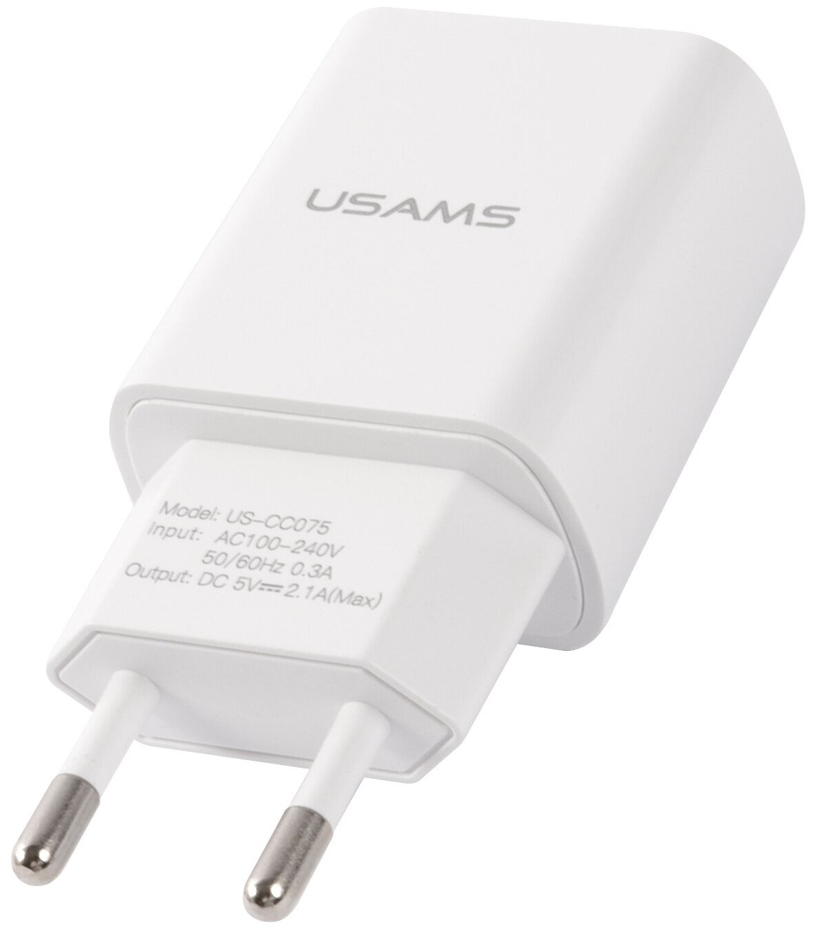 Зарядное устройство сетевое USAMS T21 Charger kit USB T18 2.1A белый (T21OCLN01) + кабель Lightning 1m