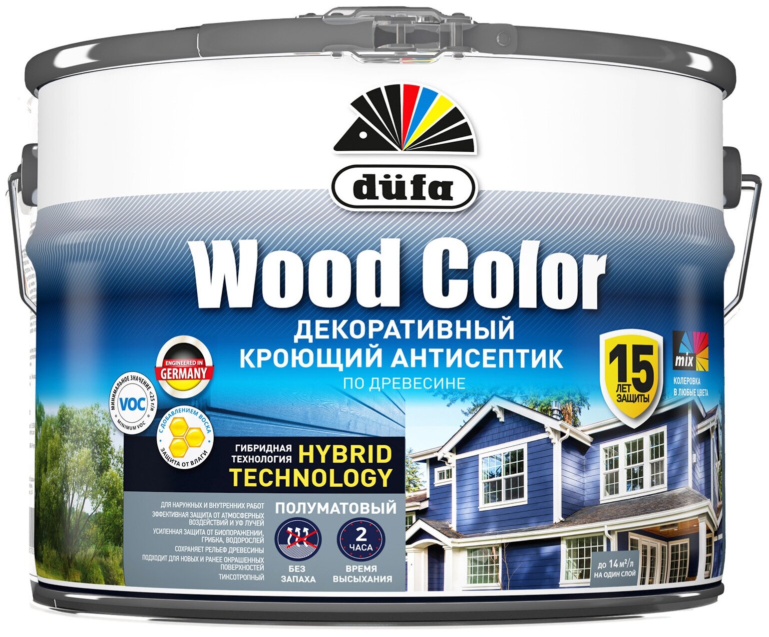 Кроющий антисептик для дерева Dufa WOOD COLOR белый 9л