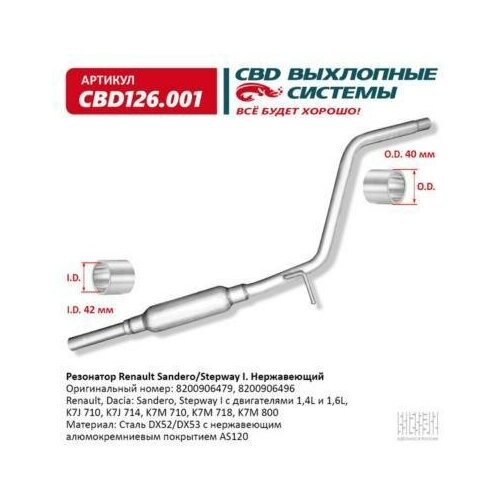 CBD CBD126001 Резонатор Renault Sandero/Stepway I