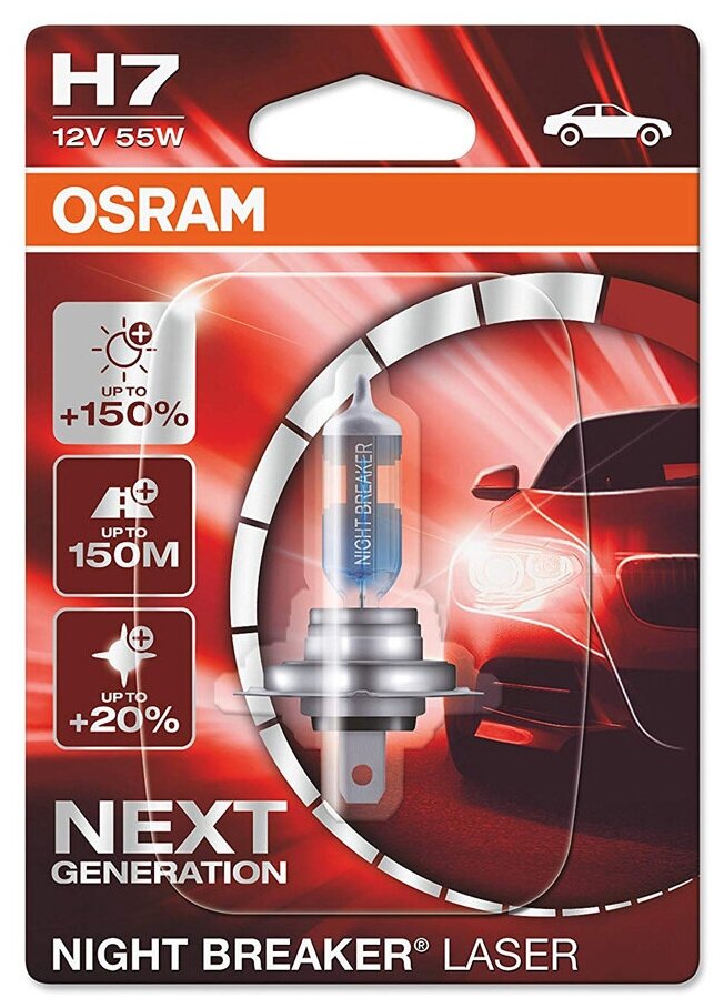Лампа 12 В H7 55 Вт +150% Night Breaker Laser галогенная блистер Osram