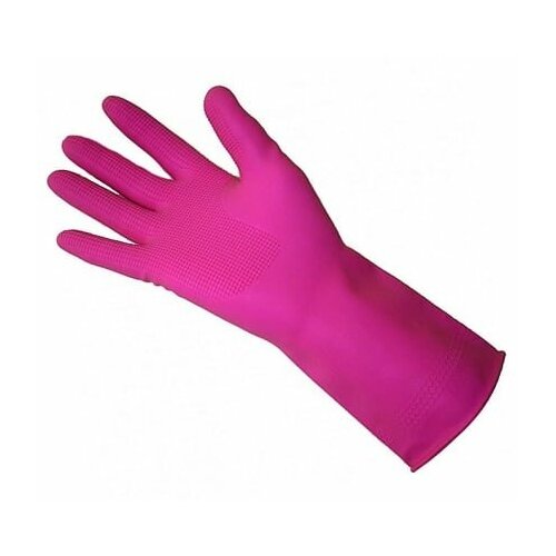 Перчатки резиновые ,с хлопковым напылением,цвет: розовый, размер 