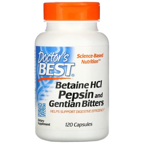 Капсулы Doctor's Best Betaine HCL Pepsin and Gentian Bitters, 100 г, 120 шт.