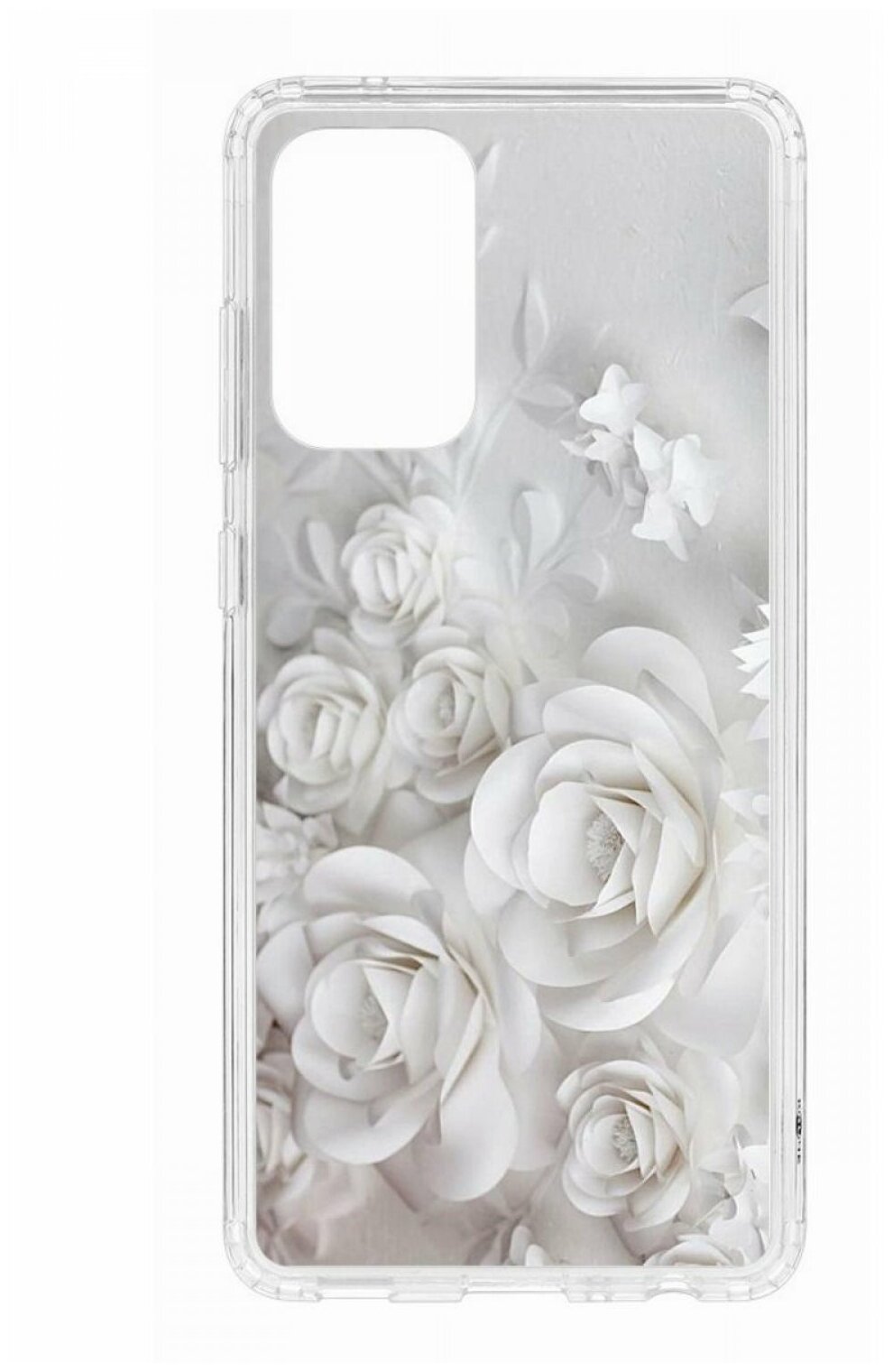 Чехол для Samsung Galaxy A32 Kruche Print White roses, пластиковая накладка, силиконовый бампер с защитой камеры, защитный прозрачный кейс с рисунком