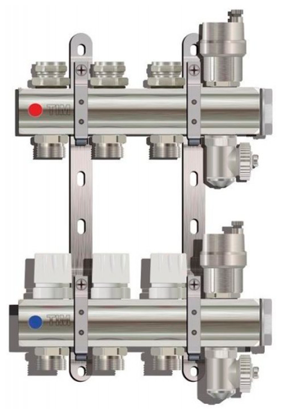 Коллекторная группа Tim KB003 для радиаторного отопления 1", 3 выхода 3/4"