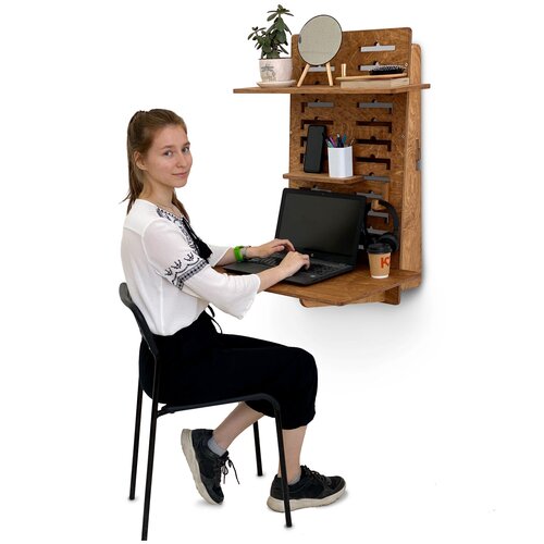 фото Настенный стол для ноутбука up wall 7 in 1 регулируемый для работы стоя и сидя, золотой дуб живистоя