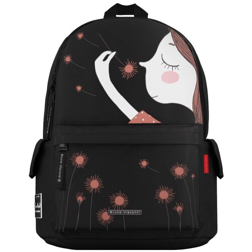 фото Рюкзак молодежный bruno visconti черный "девочка и одуванчики"