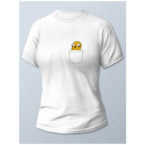 фото Футболка женская белая разное карман (джейк, собака в кармане) - 21882 brut-shop