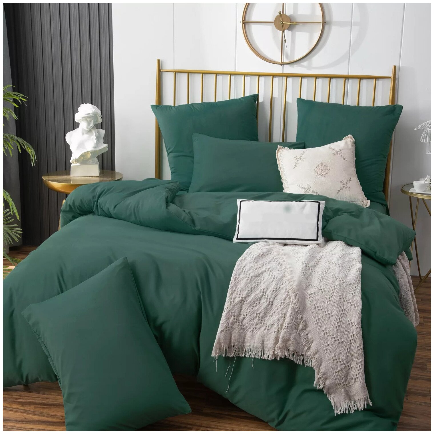 Комплект постельного белья ситрейд 1,5 спальный однотонный тёмно-зелёный, Сатин, наволочки 70x70 2 шт. - фотография № 16
