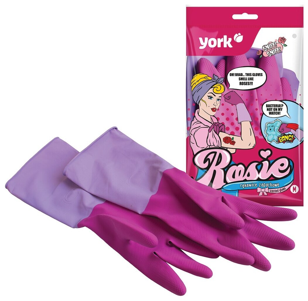 Перчатки резиновые ароматизированные Роза YORK (S) 1 пара Универсальные хозяйственные перчатки