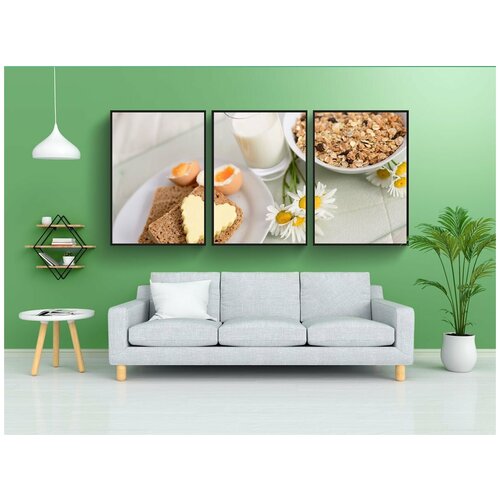 фото Набор модулных постеров для интерьера "завтрак, завтрак в постель, зерновой" 60x90 см. в тубусе, без рамки lotsprints