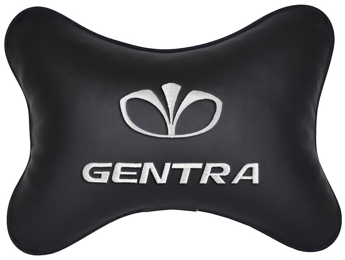 Автомобильная подушка на подголовник экокожа Black с логотипом автомобиля DAEWOO Gentra