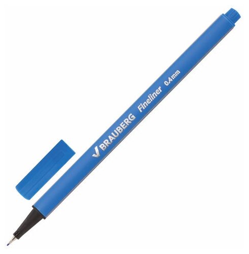 Ручка капиллярная (линер) BRAUBERG "Aero", голубая, трехгранная, металлический наконечник, линия письма 0,4 мм, 142259 5 шт