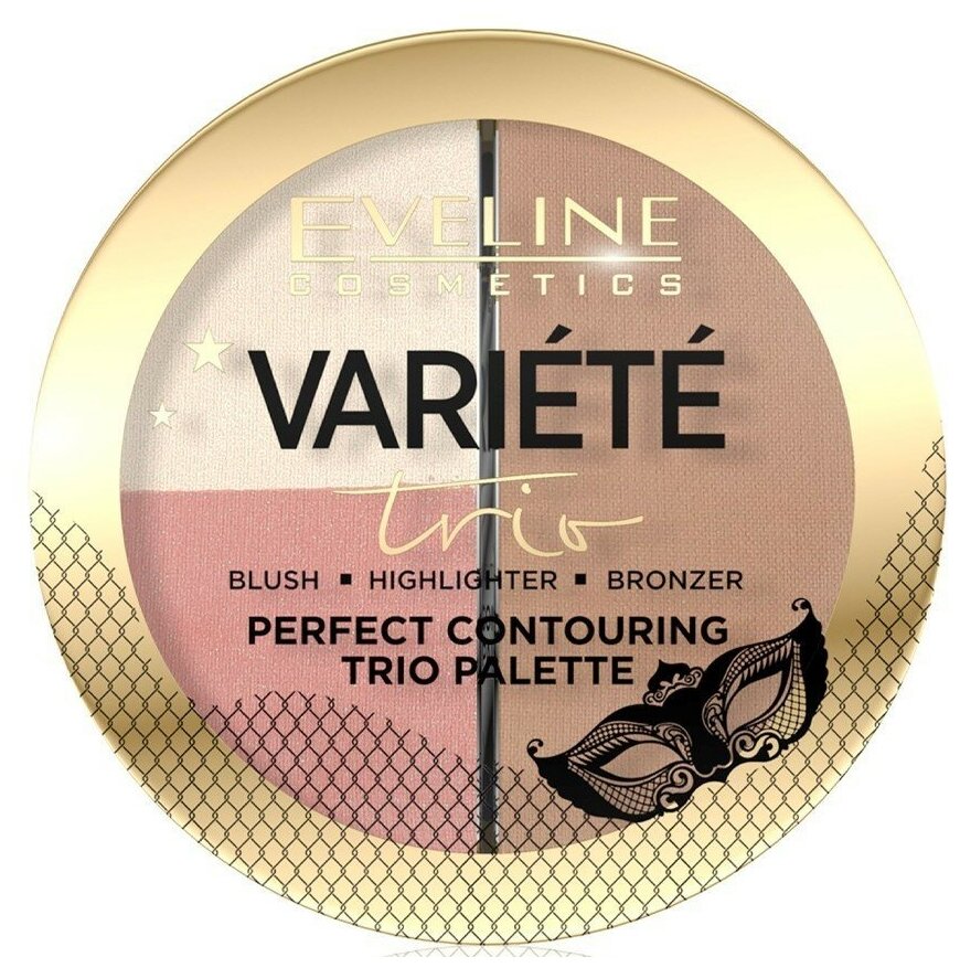Палетка для контуринга EVELINE VARIETE тон 02 medium (скульптурирующая пудра, румяна, хайлайтер) — фото 1