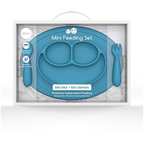 Ezpz Набор детской силиконовой посуды из 3х предметов Mini Feeding Set, Синий