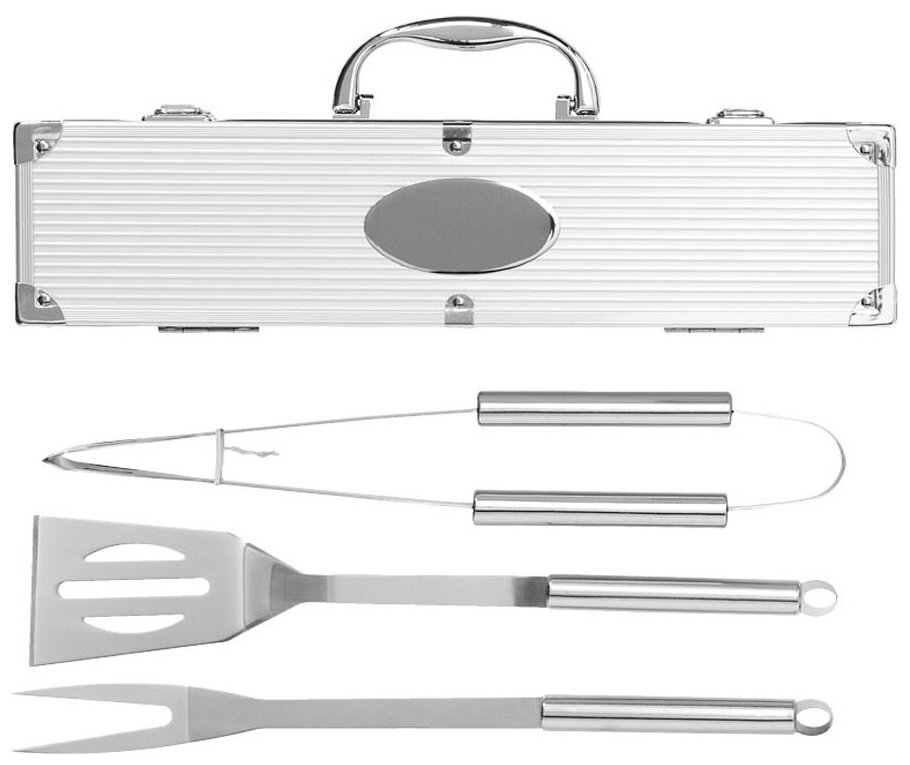 Набор для барбекю из 3 предметов в кейсе, цвет серебристый - фотография № 5
