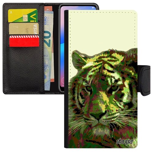 фото Яркий чехол- книжка для // samsung galaxy a40 // "царь тигр" тайга дизайн, utaupia, светло- зеленый
