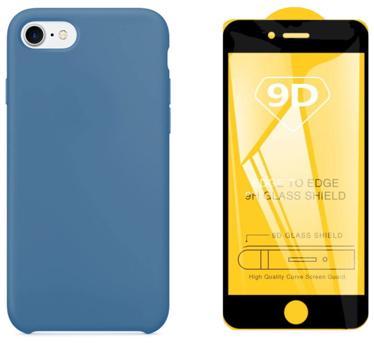 Чехол накладка для iPhone SE 2020 с подкладкой из микрофибры / комплект с защитным стеклом / синий