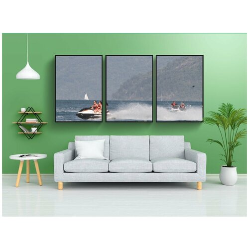 фото Модульный постер "гидроцикл, водные лыжи, лодки jet" 180x90 см. из 3х частей в тубусе, без рамки lotsprints