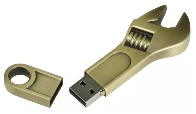 USB Флешка сувенирная подарочная Разводной ключ золотистый 32 ГБ металл