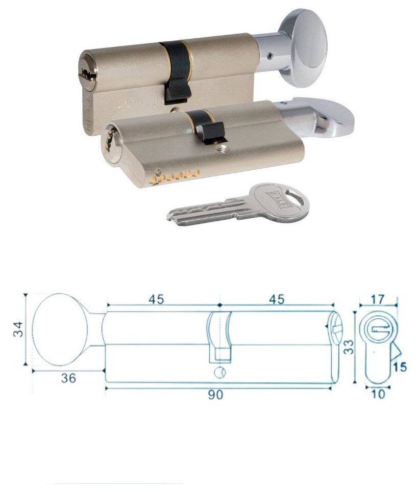 Цилиндровый механизм Kale kilit (Кале килит) с вертушкой 90 (40+10+40) mm никель 5 кл. (Суперзащита)