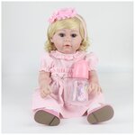 Reborn Kaydora Кукла Реборн виниловая (Reborn Full Vinyl Doll 17 inch) Девочка блондинка в розовом платье (43 см) - изображение