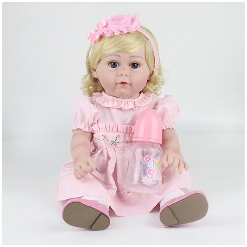 фото Reborn kaydora кукла реборн виниловая (reborn full vinyl doll 17 inch) девочка блондинка в розовом платье (43 см)