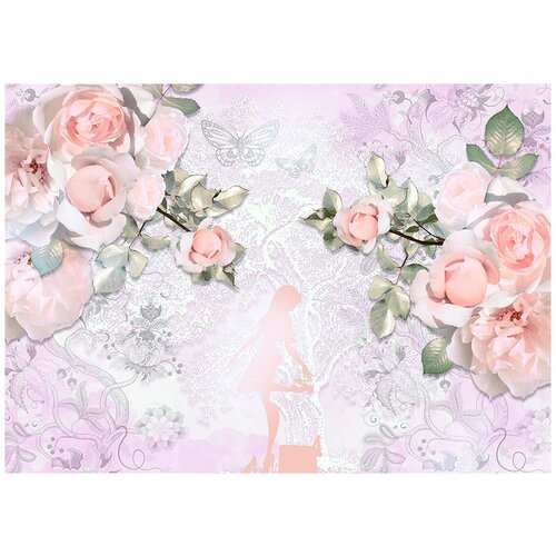 Девушка и розы - Виниловые фотообои, (211х150 см) девушка с лилией виниловые фотообои 211х150 см