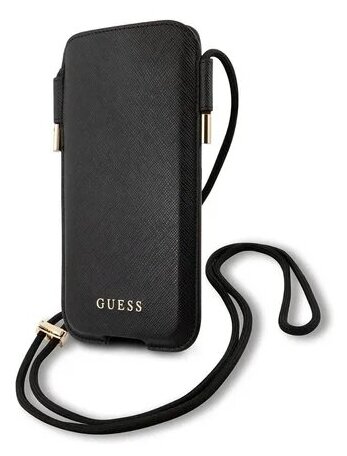 Guess для смартфонов чехол Pouch PU Saffiano 4G Black (M size, IP12), шт - фотография № 3