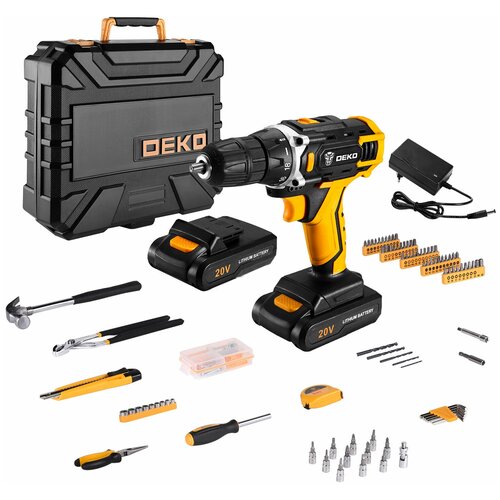 Дрель-шуруповерт DEKO DKCD20FU-Li и набор инструментов DEKO 20 В 2 Li-lon 195 предметов 1224600₽