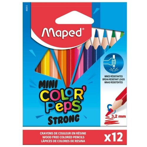 Карандаши 12цв. Maped COLOR'PEPS MINI STRONG мини, пластиковые, в картон коробке, подвес