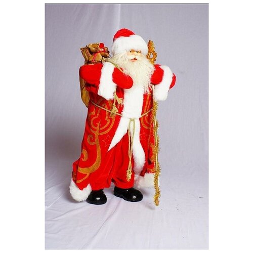 фото Дед мороз в красной шубе с серебром и мешок с подарками, 90 см china dans international